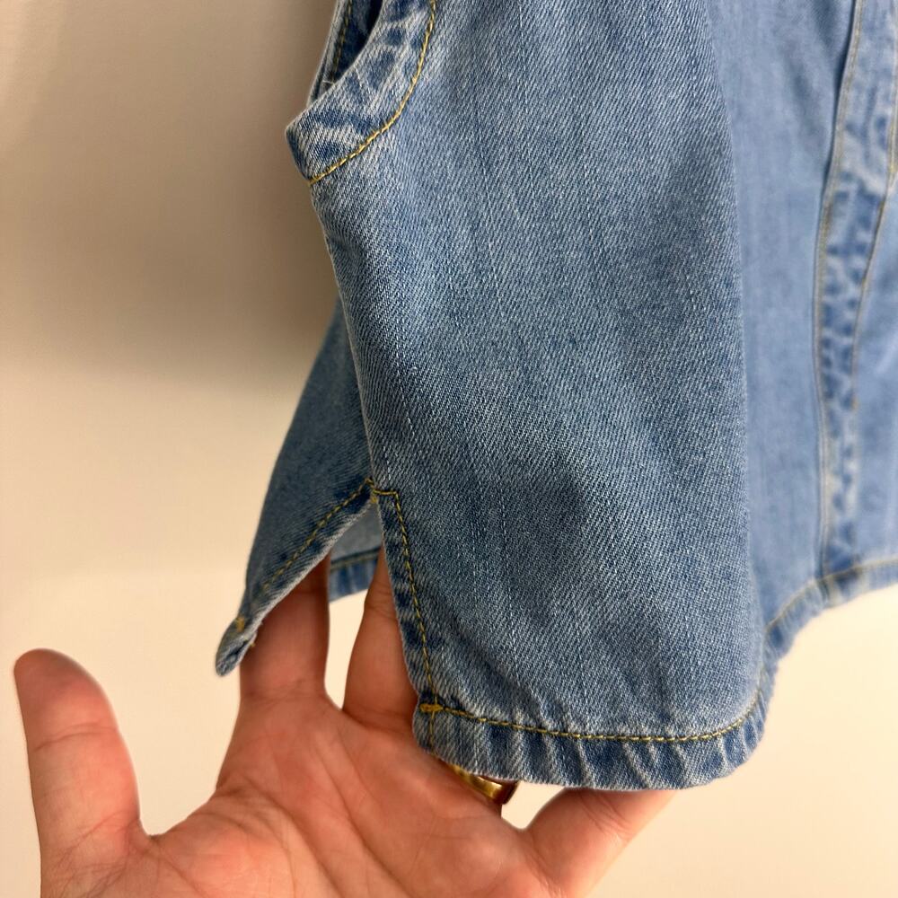 Marble Patch Pocket Reworked Chambray Denim Sleeveless Crop Top Sz XL - Picture 6 of 6